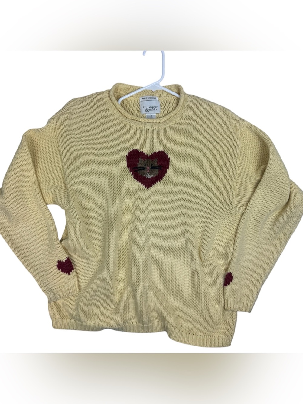vintage Christopher & Banks novelty knit Cat Heart Hand Embroidered sweater M